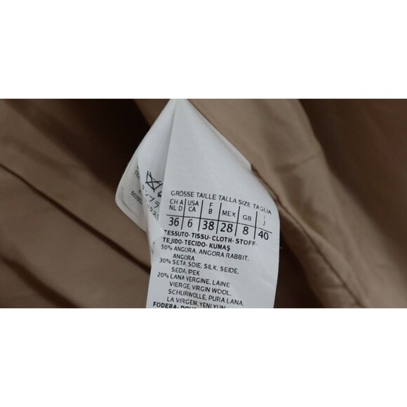 Max Mara Studio Women Size 6 Wool Tan  Fur Collar Lined Angora Trench Coat - Picture 11 of 11